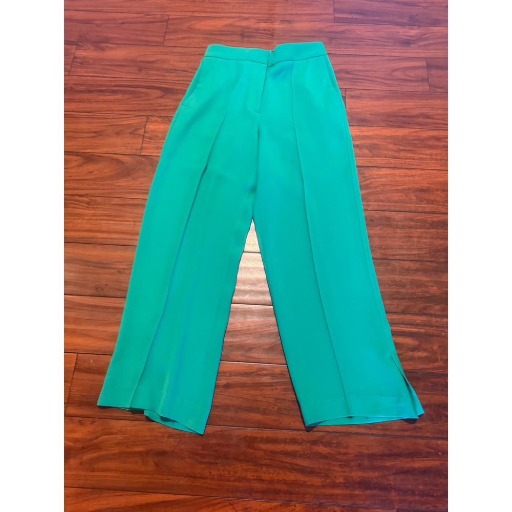 Reiss Vibrant Green Wide Leg Trousers High Rise Side Slit Dress Pants‎ Size M